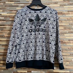 Adidas Zebra Print Velour Crew Neck Top Large